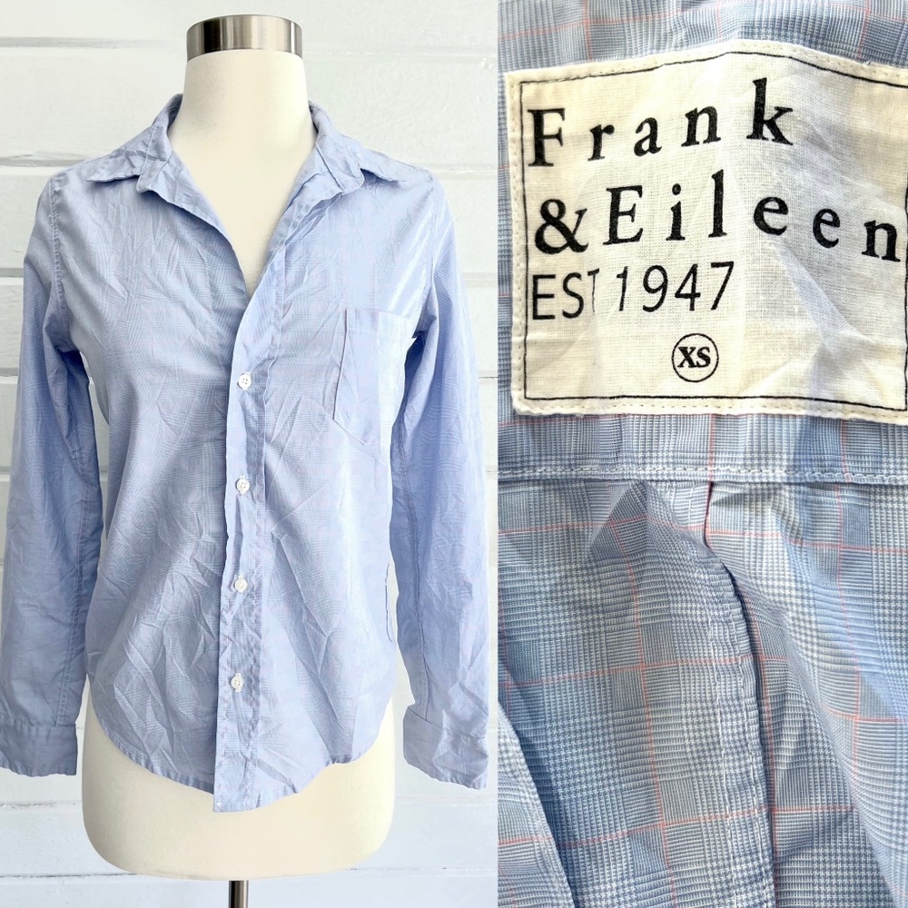 FRANK & EILEEN 'Barry' Light Blue Tattersall Plaid Cotton Shirt - XS
